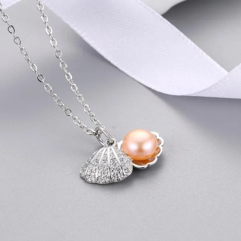Exquisite Romantic Shell Pendant Women's Necklace Creative Fashion Faux Pearl Silver Plated Jewelry Accessories Birthday Gifts