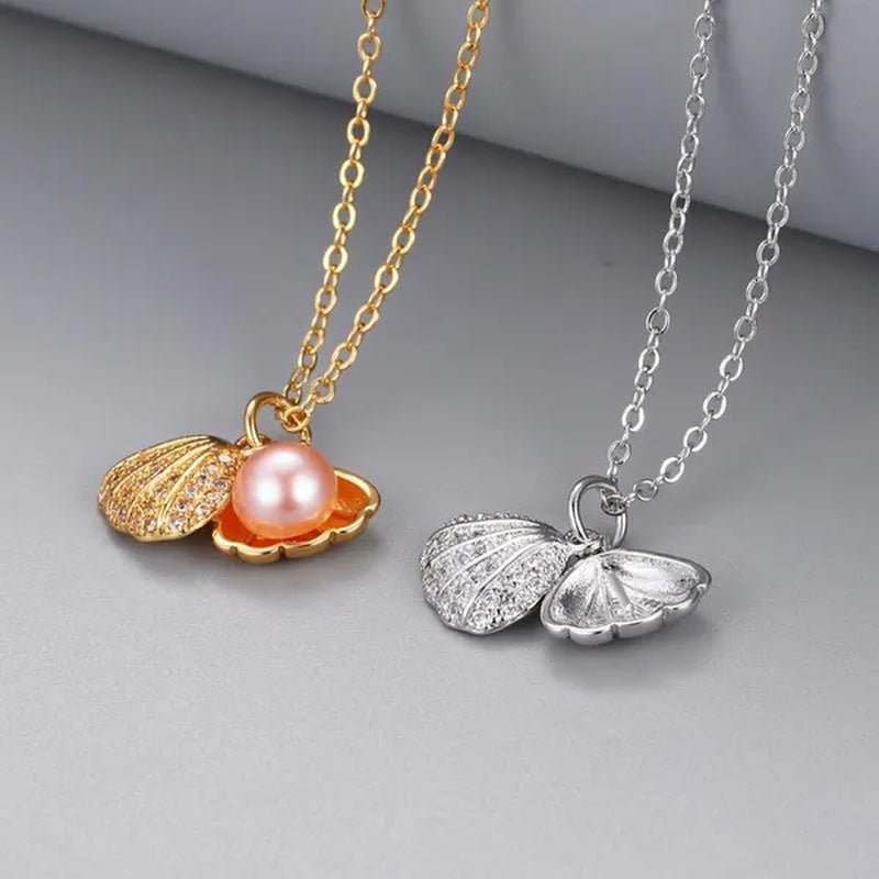Exquisite Romantic Shell Pendant Women's Necklace Creative Fashion Faux Pearl Silver Plated Jewelry Accessories Birthday Gifts