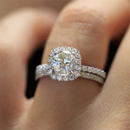 Exquisite Silver Plated round Cut White Sapphire Diamond Promise Rings Courtship Jewelry Engagement Accessories - WORLD TIME VISITS