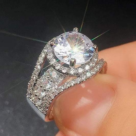 Exquisite Silver Plated Side Micro Inlay Moissanite Diamond Ring for Women Romantic Wedding Bridal Promise Eternity Jewelry - WORLD TIME VISITS