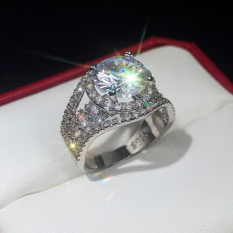 Exquisite Silver Plated Side Micro Inlay Moissanite Diamond Ring for Women Romantic Wedding Bridal Promise Eternity Jewelry