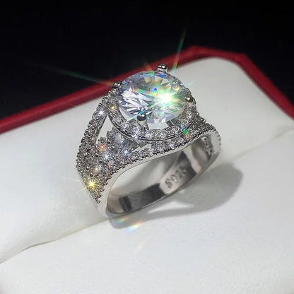 Exquisite Silver Plated Side Micro Inlay Moissanite Diamond Ring for Women Romantic Wedding Bridal Promise Eternity Jewelry