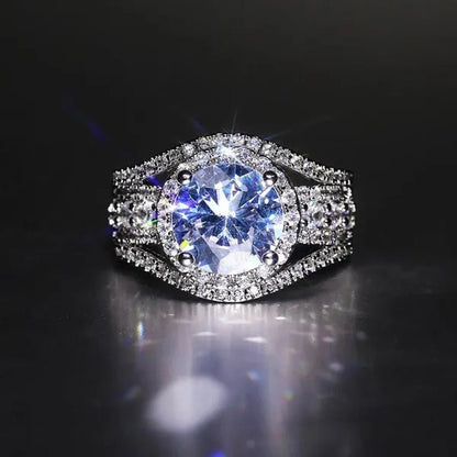 Exquisite Silver Plated Side Micro Inlay Moissanite Diamond Ring for Women Romantic Wedding Bridal Promise Eternity Jewelry