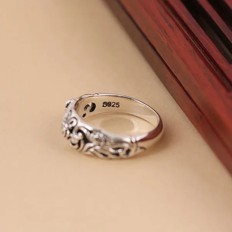 Exquisite silver-plated vintage silver black rose flower ring bride wedding party ring couple gift jewelry (size: 5-11)