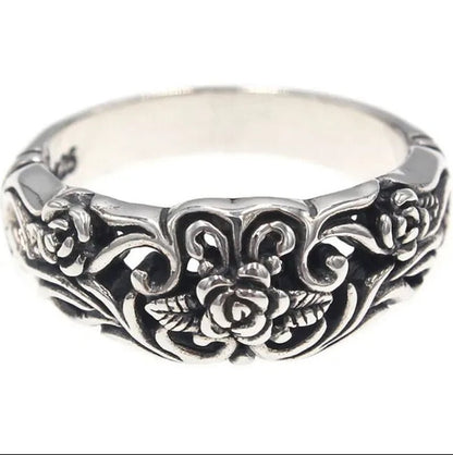 Exquisite silver-plated vintage silver black rose flower ring bride wedding party ring couple gift jewelry (size: 5-11)