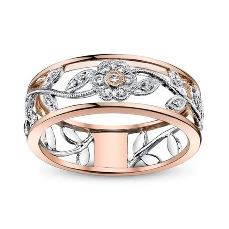 Exquisite Women Flower Lucky Vine Leaf Ring Cocktail Jewelry Proposal Gift Ring Bridal Wedding Ring Size 5 6 7 8 9 10 11