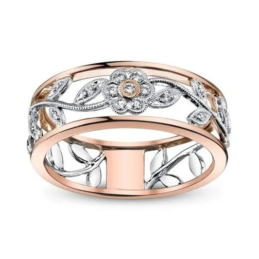 Exquisite Women Flower Lucky Vine Leaf Ring Cocktail Jewelry Proposal Gift Ring Bridal Wedding Ring Size 5 6 7 8 9 10 11 - WORLD TIME VISITS