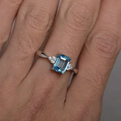 Exquisite Women's 925 Sterling Silver Ring Princess Cut Mystic Rainbow Topaz Engagement Diamond Jewelry Christmas Birthday Proposal Gift Halloween Party Wedding Band Rings Size 6 - 10