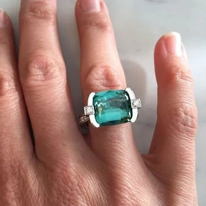 Exquisite Women's 925 Sterling Silver Tsavorite Ring Princess Bride Wedding Engagement Band Jewelry Rings Size 5 - 11 - WORLD TIME VISITS