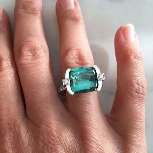Exquisite Women's 925 Sterling Silver Tsavorite Ring Princess Bride Wedding Engagement Band Jewelry Rings Size 5 - 11 - WORLD TIME VISITS