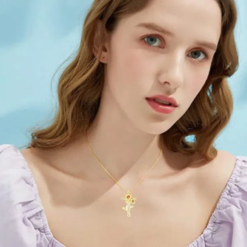 Exquisite Women's Creative Cross Sunflower Necklace Diamond Cross Necklace Couple Jewelry Luxury Diamond Pendant Necklaces for Women Wedding Banquet Birthday Anniversary Gift