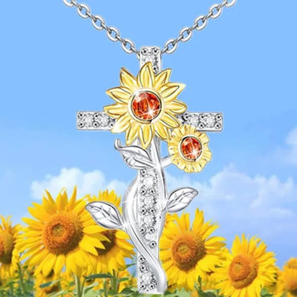 Exquisite Women's Creative Cross Sunflower Necklace Diamond Cross Necklace Couple Jewelry Luxury Diamond Pendant Necklaces for Women Wedding Banquet Birthday Anniversary Gift - WORLD TIME VISITS