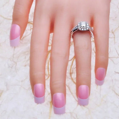 Exquisite Women'S Fashion Silver Plated Cubic Zirconia Ring Bride Romantic Wedding Engagement Anniversary Gift Jewelry