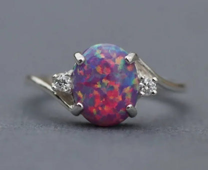 Exquisite Women's Ring Oval Cut Fire Opal Diamond Jewelry Birthday Proposal Gift Bridal Engagement Party Band Rings Size 5 - 11