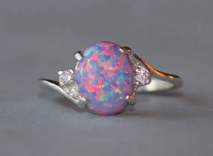 Exquisite Women's Ring Oval Cut Fire Opal Diamond Jewelry Birthday Proposal Gift Bridal Engagement Party Band Rings Size 5 - 11