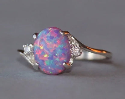 Exquisite Women's Ring Oval Cut Fire Opal Diamond Jewelry Birthday Proposal Gift Bridal Engagement Party Band Rings Size 5 - 11