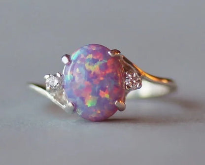Exquisite Women's Ring Oval Cut Fire Opal Diamond Jewelry Birthday Proposal Gift Bridal Engagement Party Band Rings Size 5 - 11