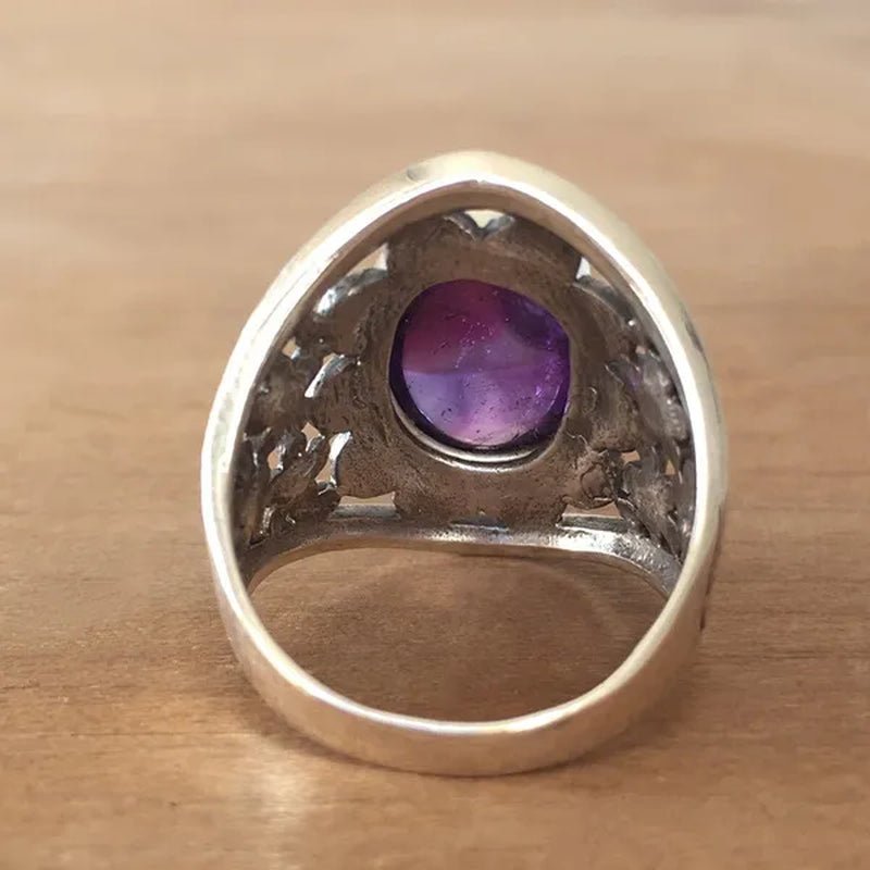 Exquisite Women's Vintage Rings, Ancient Silver Inlaid Purple Moonstone Opal Onyx Stone Beautifully Carved Flower Pattern Women's Fashion Jewelry, Party Banquet Business Casual Jewelry, Memorial Day Gift European and American Hot Selling