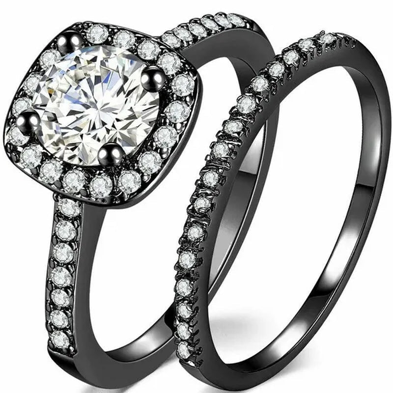 Exquisite Womens White Gold/Yellow Gold/Rose Gold/Black Gold White Zircon Wedding Jewelry Bridal Ring Set Size 6-10 Arrow