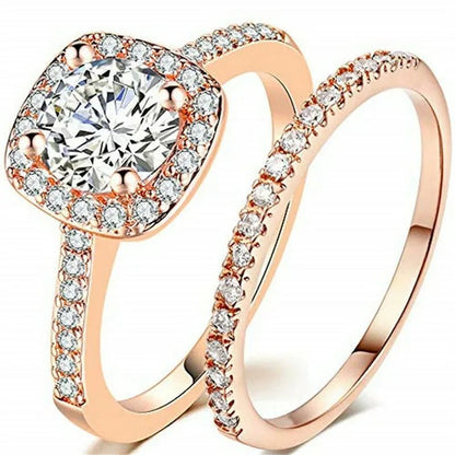 Exquisite Womens White Gold/Yellow Gold/Rose Gold/Black Gold White Zircon Wedding Jewelry Bridal Ring Set Size 6-10 Arrow