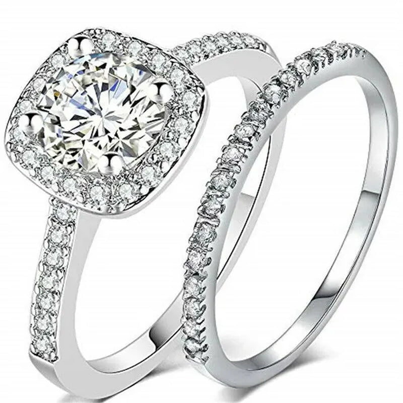 Exquisite Womens White Gold/Yellow Gold/Rose Gold/Black Gold White Zircon Wedding Jewelry Bridal Ring Set Size 6 - 10 Arrow - WORLD TIME VISITS