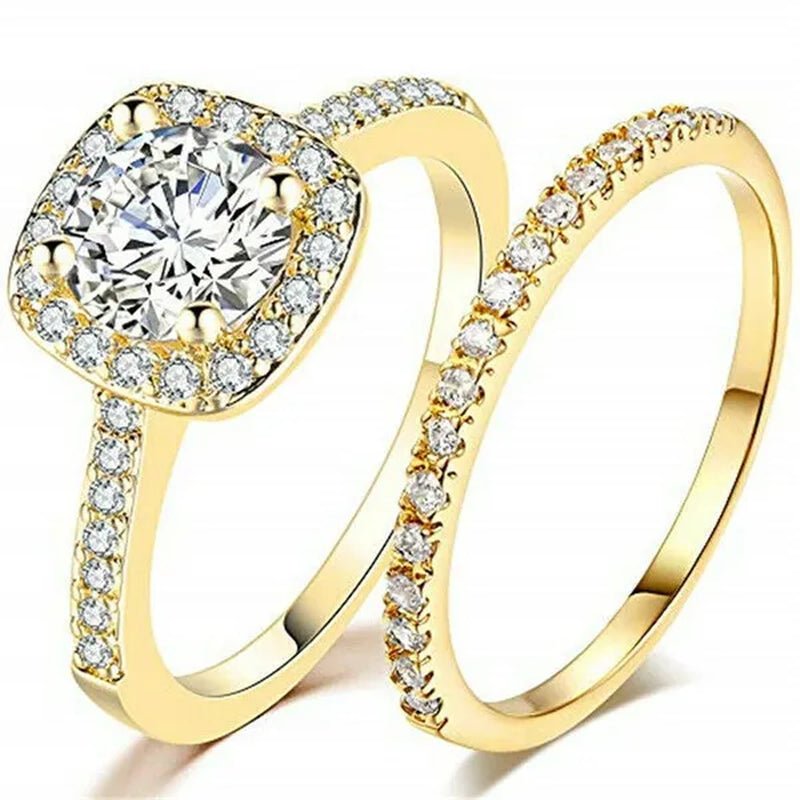 Exquisite Womens White Gold/Yellow Gold/Rose Gold/Black Gold White Zircon Wedding Jewelry Bridal Ring Set Size 6-10 Arrow