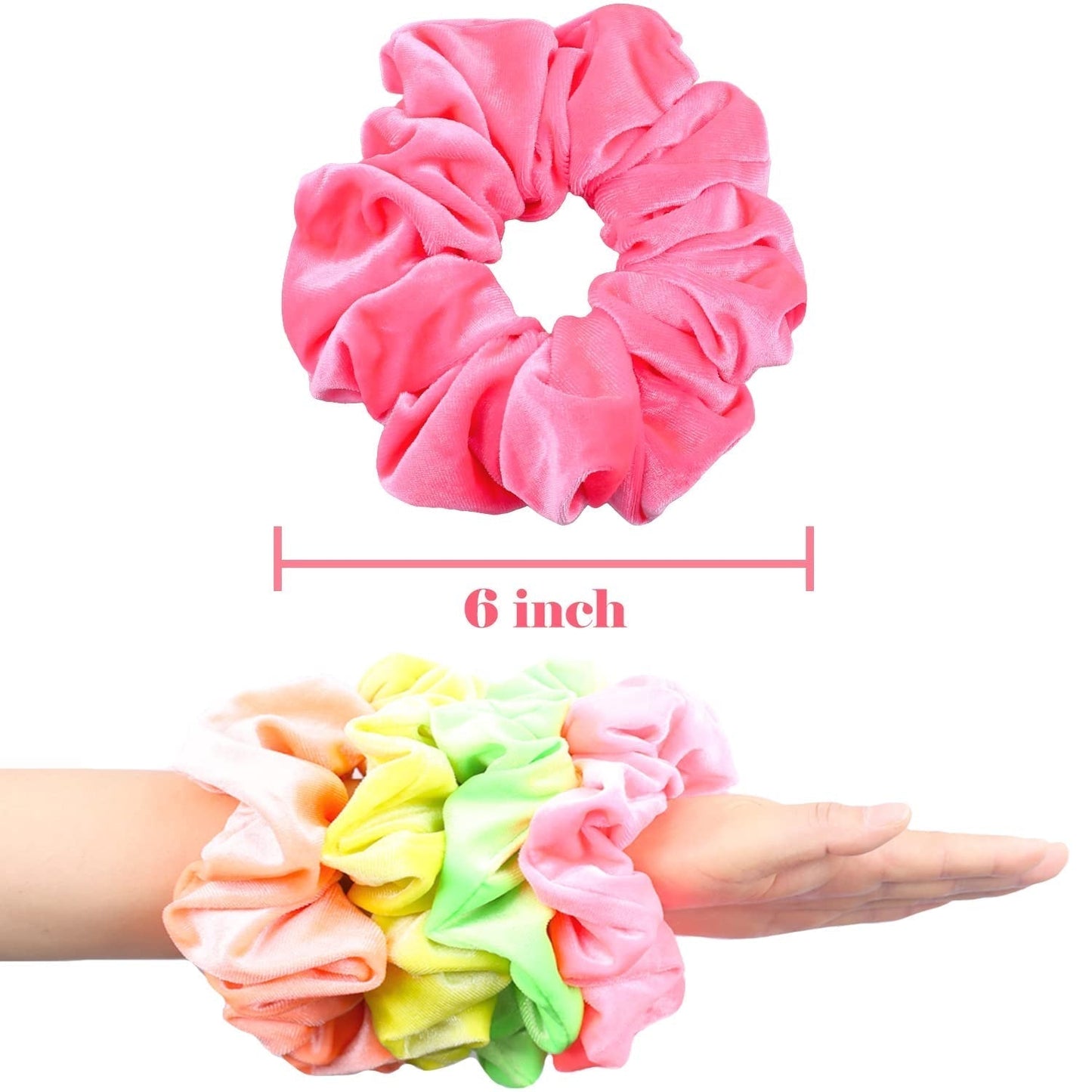 Extra Large Neon Scrunchies for Hair 80S, Premium Velvet Soft Jumbo Scrunchy, XL 6 Inch Big Elastic Band Women and Girls Hair Accessories, 4 Pack, Neon