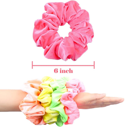 Extra Large Neon Scrunchies for Hair 80S, Premium Velvet Soft Jumbo Scrunchy, XL 6 Inch Big Elastic Band Women and Girls Hair Accessories, 4 Pack, Neon