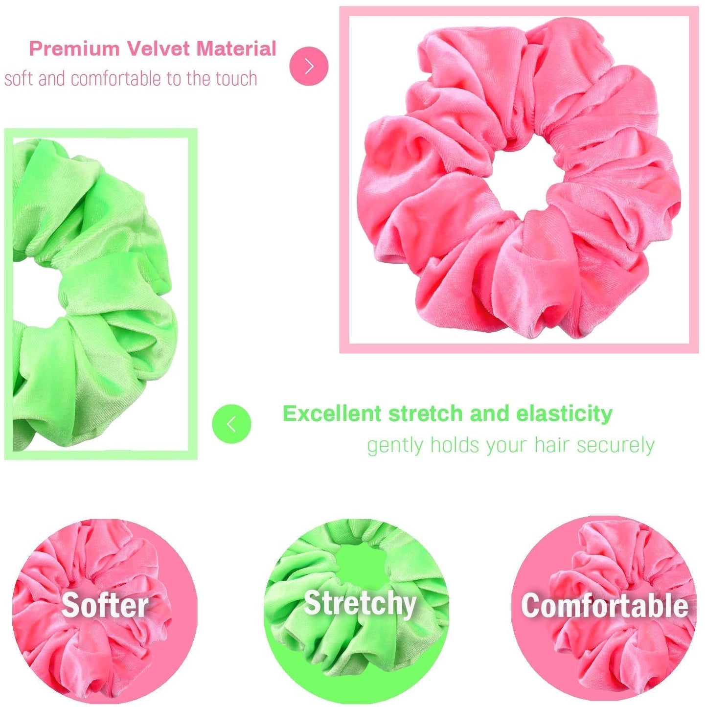 Extra Large Neon Scrunchies for Hair 80S, Premium Velvet Soft Jumbo Scrunchy, XL 6 Inch Big Elastic Band Women and Girls Hair Accessories, 4 Pack, Neon