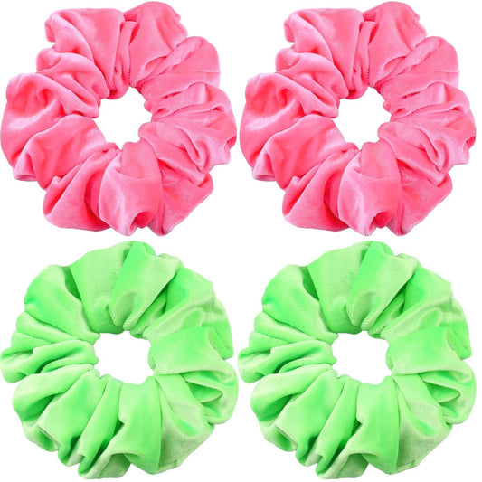 Extra Large Neon Scrunchies for Hair 80S, Premium Velvet Soft Jumbo Scrunchy, XL 6 Inch Big Elastic Band Women and Girls Hair Accessories, 4 Pack, Neon - WORLD TIME VISITS