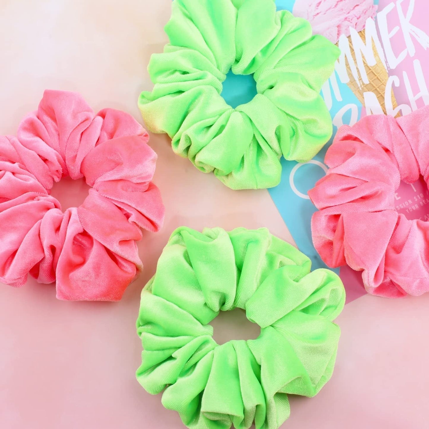 Extra Large Neon Scrunchies for Hair 80S, Premium Velvet Soft Jumbo Scrunchy, XL 6 Inch Big Elastic Band Women and Girls Hair Accessories, 4 Pack, Neon - WORLD TIME VISITS