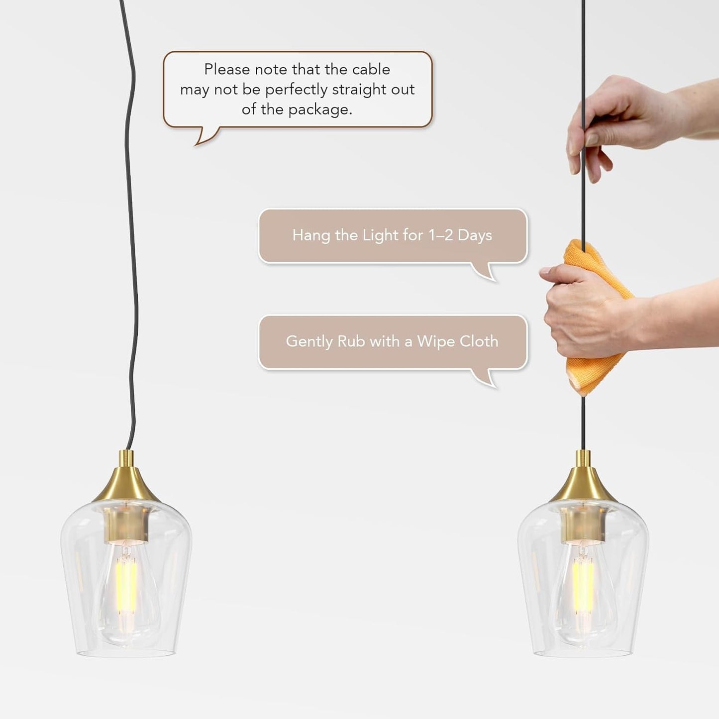 Pendant Light Kitchen Island, Brushed Gold Pendant Light Fixture with E26 Base & Adjustable Cable, Modern Pendant Lighting with Glass Shade for Living Room Bedroom Hallway