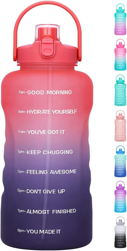 1 Gallon Water Bottles with Straw, 128 Oz / 3.8L Water Bottle BPA Free Innovative 2-IN-1 Lid Gym Bottle with Times to Drink Motivational, Large for Sports Fitness Camping Water Jug One Gallon