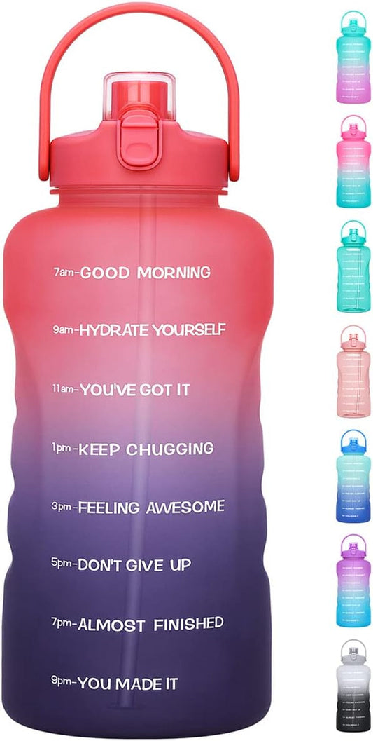 1 Gallon Water Bottles with Straw, 128 Oz / 3.8L Water Bottle BPA Free Innovative 2-IN-1 Lid Gym Bottle with Times to Drink Motivational, Large for Sports Fitness Camping Water Jug One Gallon