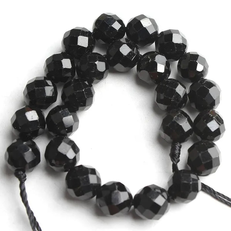 1Pcs Faceted Gem Black Tourmaline Stone Beads Loose Spacer Beads for Jewelry Making 7.5Inches 6/8Mm - WORLD TIME VISITS