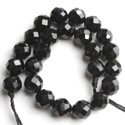 1Pcs Faceted Gem Black Tourmaline Stone Beads Loose Spacer Beads for Jewelry Making 7.5Inches 6/8Mm - WORLD TIME VISITS