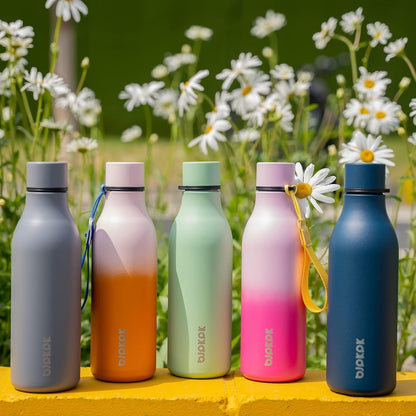 Insulated Water Bottles, 18 Oz Stainless Steel Metal Water Bottle with Strap, BPA Free Leak Proof Thermos, Mugs, Flasks, Reusable Water Bottle for Sports & Travel, Navy Blue