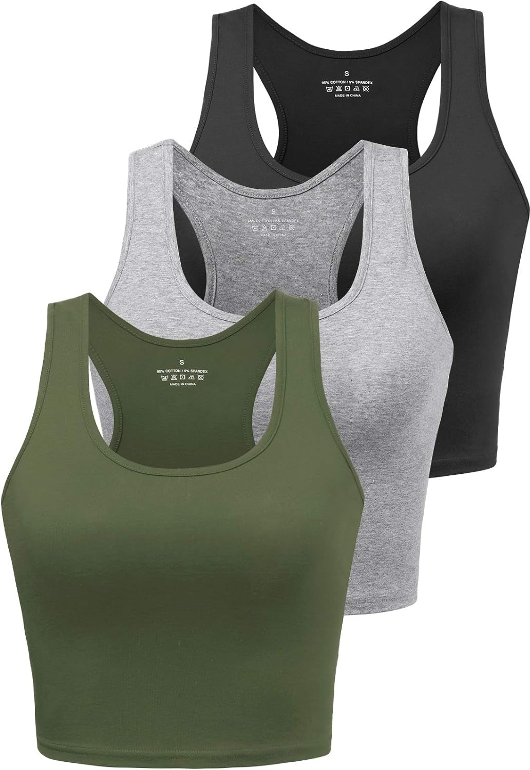 Sports Crop Tank Tops for Women Cropped Workout Tops Racerback Running Yoga Tanks Cotton Sleeveless Gym Shirts 3 Pack - WORLD TIME VISITS