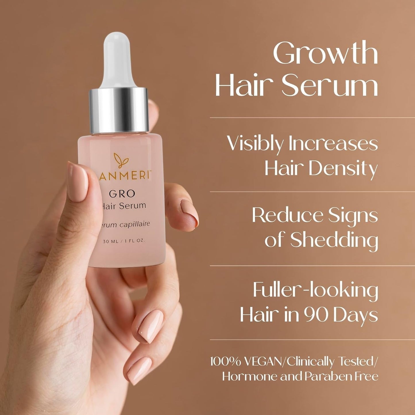 Vegan Hair Growth Serum for Women & Men - Natural Scalp Treatment for Thinning Hair and Hair Regrowth - Fuller-Looking, Thicker and Healthier Hair in 90 Days, All Hair Types