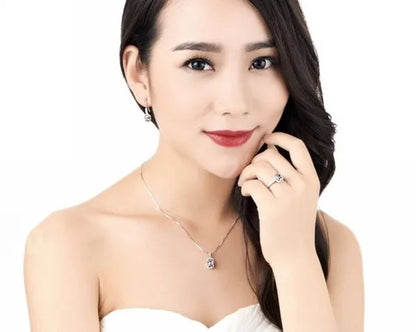 18K White Gold GP AAA CZ Zircon Citrine Pendant Necklace Earrings Princess Cut Drop Earring Jewellery Set
