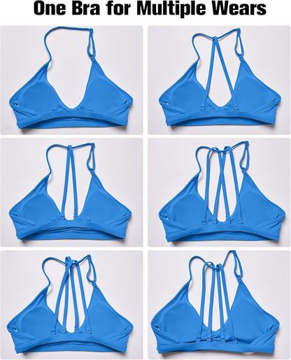 Workout Sports Bras for Women Padded Strappy Open Back Gym Bra Light Impact Criss Cross Yoga Crop Top