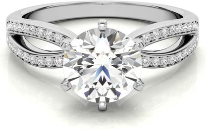 10K White Gold and 925 Sterling Silver 0.87 Carat round Brilliant Shape White Color Moissanite Diamond Pave Split Shank Wedding Ring for Her - WORLD TIME VISITS