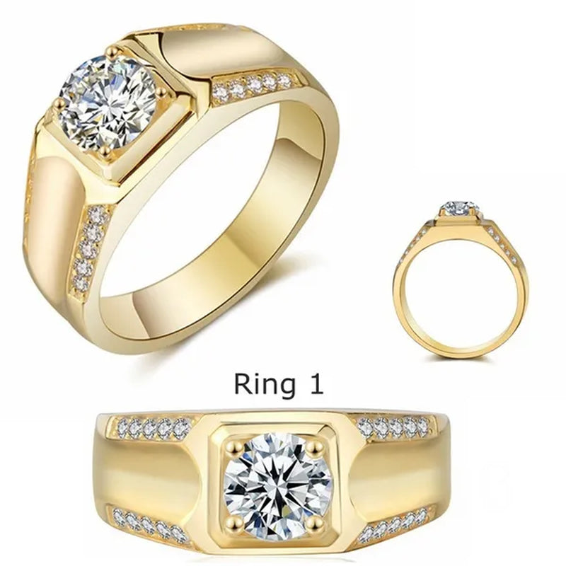 Gold Plated Ring Austrian Cubic Zirconia CZ 925 Sterling Silver Wedding Band Size 7-13 Men's Gifts Ideas Husband Jewelry Ring