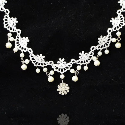 White Lace Necklace Chokers Black Collares Vintage Style Female Gothic Wedding Red Rose Crystal Diamond Pendant Collarbone Necklaces Chain Accessories for Women Girls