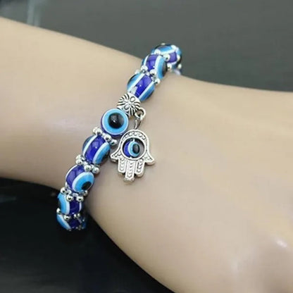 5 colors Evil Eye Hamsa Beaded Charm Stretch Bracelet Hand of Fatima Turkish Lucky Evil Eye Bracelet for Protection and Blessing