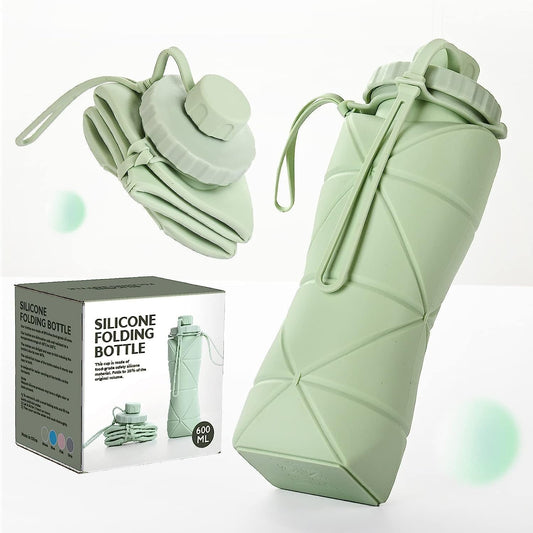 Collapsible Water Bottle, Silicone Foldable Water Bottles for Travel, Easy-To-Carry Design and Compact Size, BPA Free, 20 Oz (Green) - WORLD TIME VISITS
