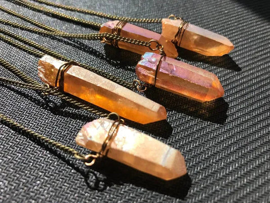 Raw Tangerine Titanium Citrine Crystal Necklace - Handmade Healing Burnt Orange Boho Jewelry
