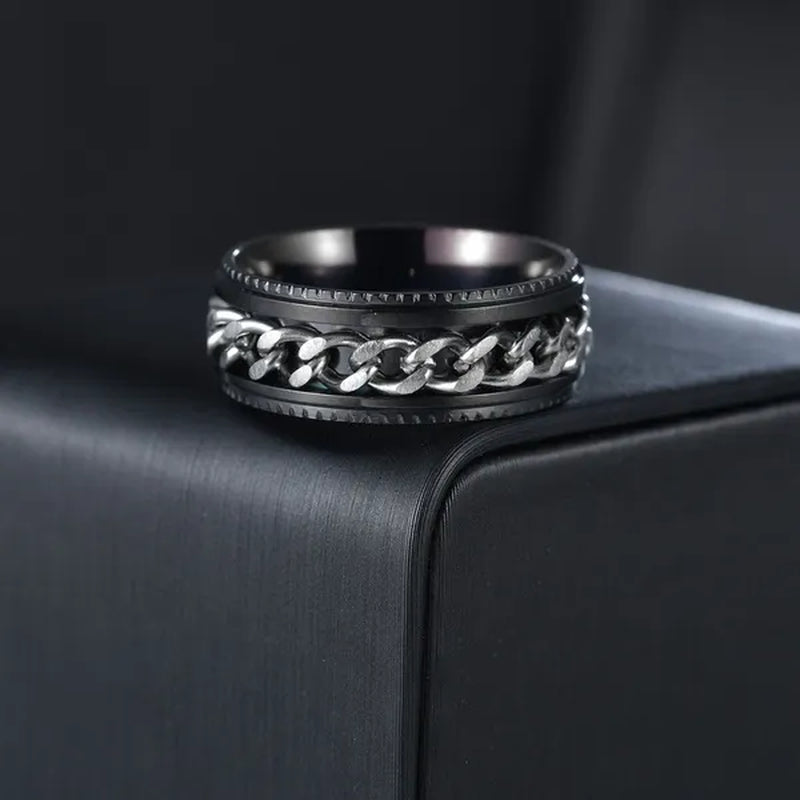 Fashion Punk Stainless Steel 8mm Rings for Men Chain Rings Biker Grooved Edge, Size 6-12