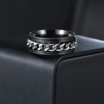 Fashion Punk Stainless Steel 8mm Rings for Men Chain Rings Biker Grooved Edge, Size 6-12