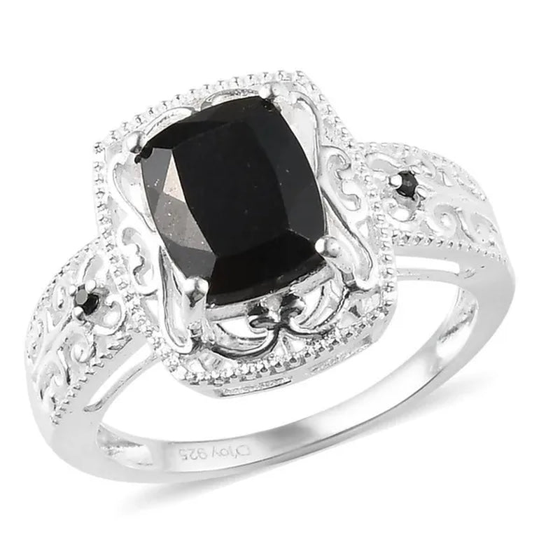 925 Sterling Silver Black Tourmaline Black Spinel Statement Ring for Women Graduation Gifts for Her Fashion Jewelry  Cttw 2.5